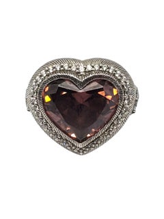Judith Ripka Anillo Corazón CZ y Piedra Rosa de Plata de Ley Talla 8 #21151