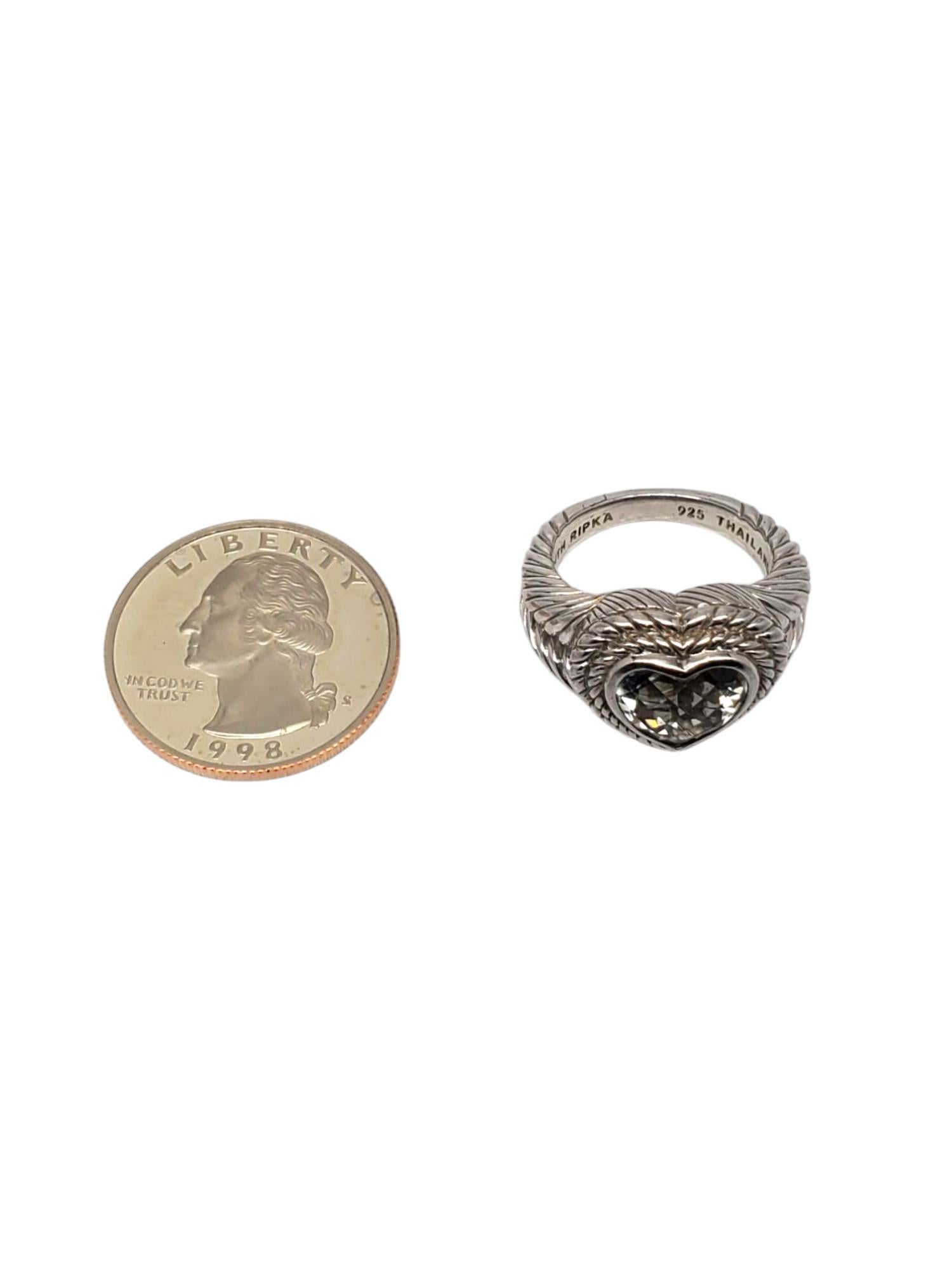 Judith Ripka Sterling Silver Prasiolite Heart Ring Size 7.25 #21003 For Sale 3