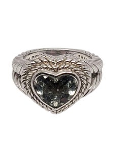Judith Ripka Sterling Silver Prasiolite Heart Ring Size 7.25 #21003