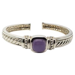 Judith Ripka Sterling Silver Purple Cabochon Hinged Cuff Bracelet #22430