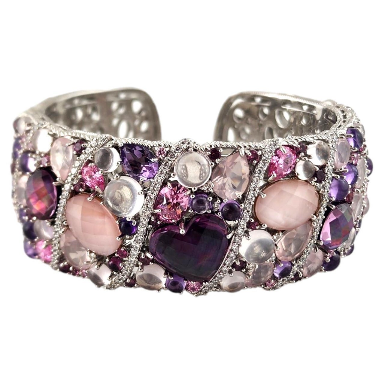 Judith Ripka Sterling Silver Purple 
Pink Multi Gemstone Hinged Cuff Box #18371