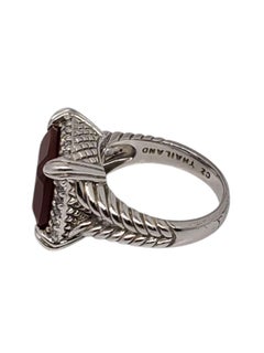 Judith Ripka Sterling Silver Red Carnelian and CZ Ring Size 7 #21009