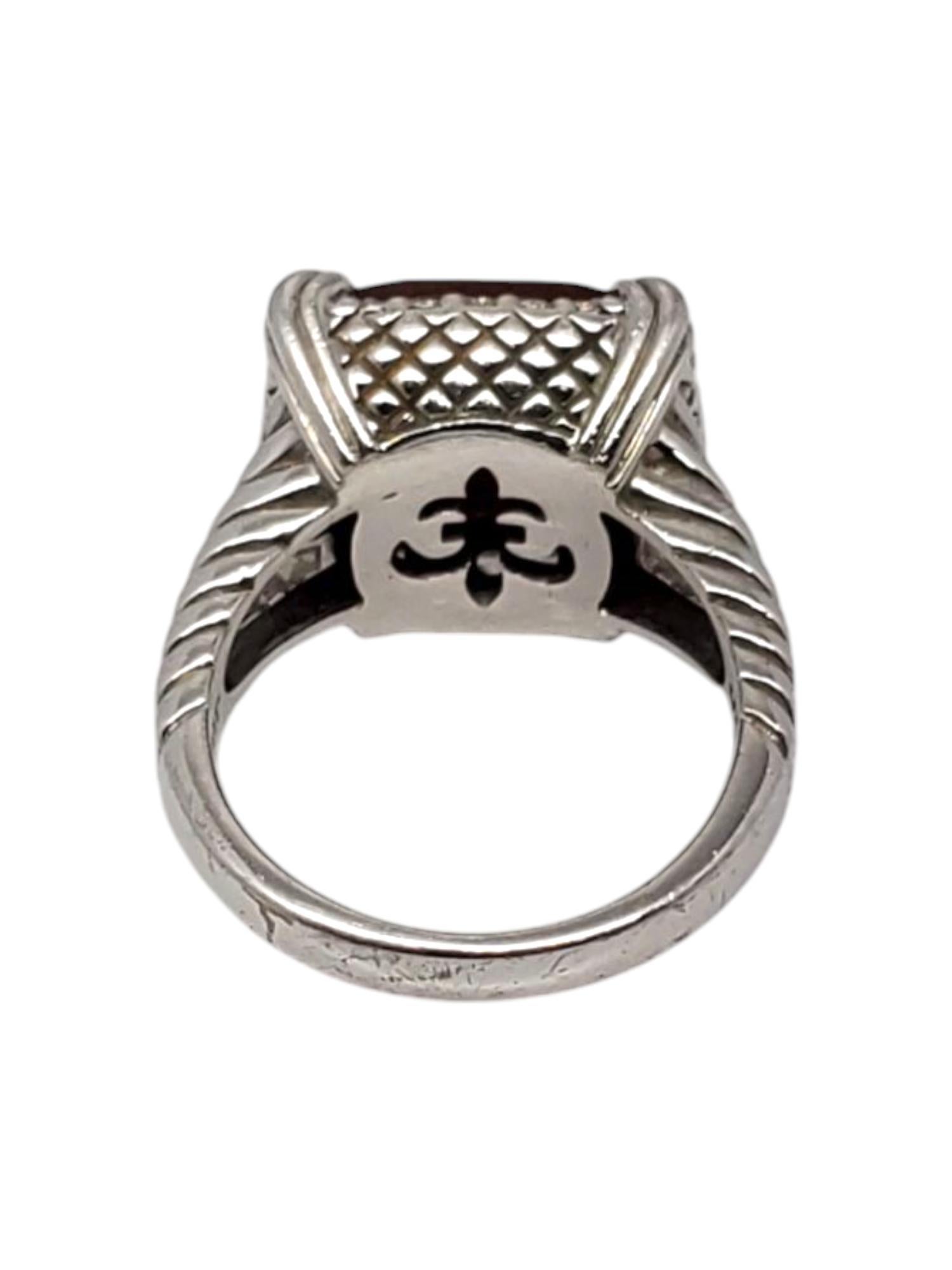 Square Cut Judith Ripka Sterling Silver Red Carnelian and CZ Ring Size 7 #21009 For Sale