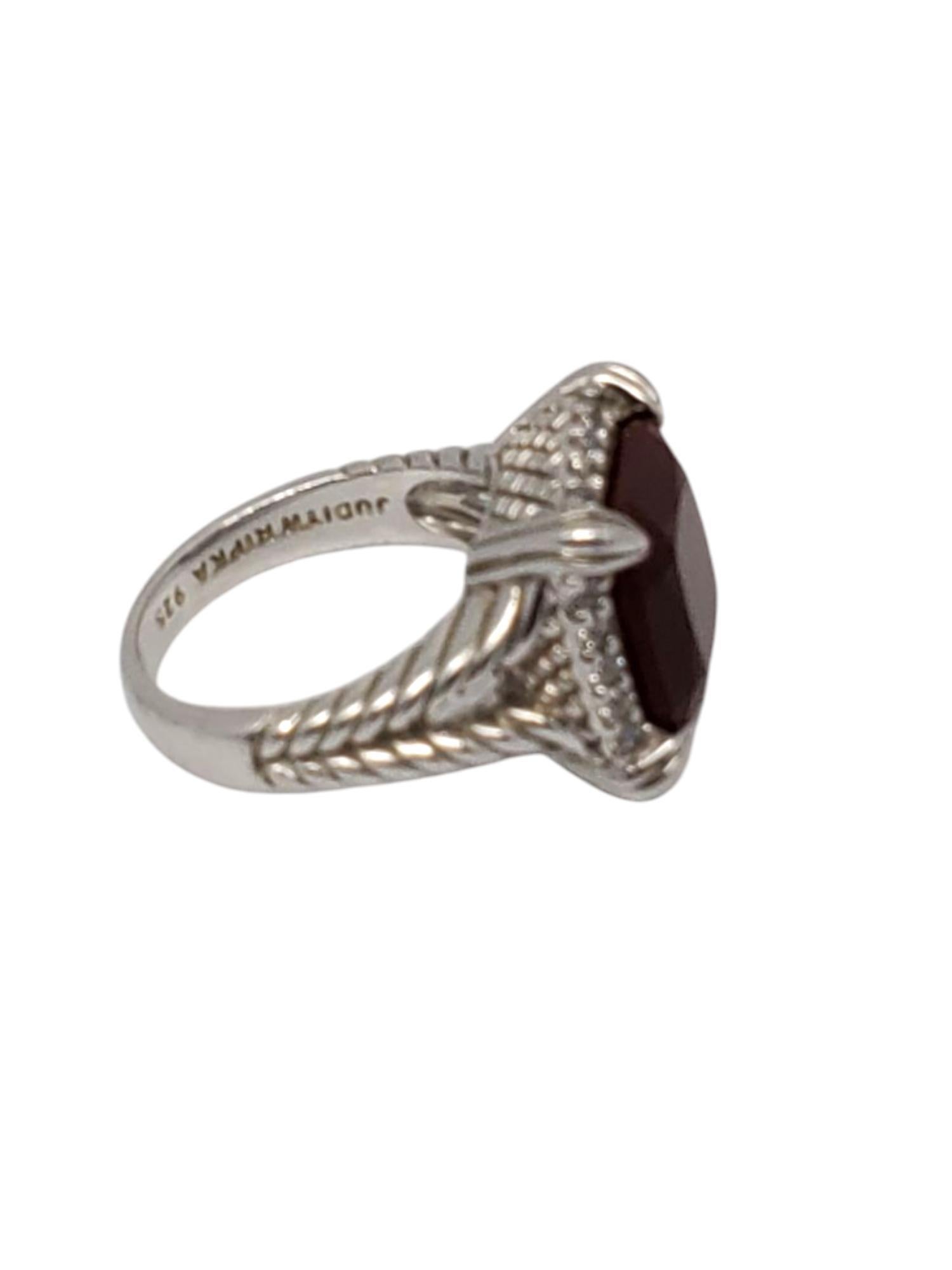 Judith Ripka Sterling Silver Red Carnelian and CZ Ring Size 7 #21009 In Good Condition For Sale In Washington Depot, CT