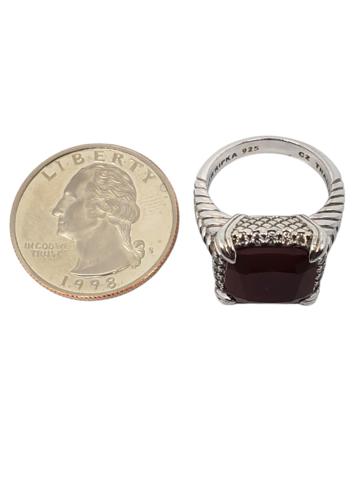 Judith Ripka Sterling Silver Red Carnelian and CZ Ring Size 7 #21009 For Sale 1