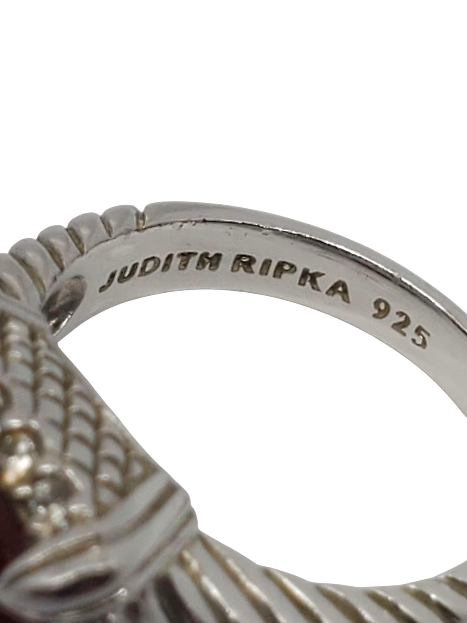 Judith Ripka Sterling Silver Red Carnelian and CZ Ring Size 7 #21009 For Sale 2