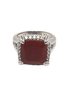 Judith Ripka Sterling Silver Red Carnelian and CZ Ring Size 7 #21009