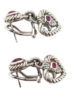 Judith Ripka Sterling Silber rot Stein & CZ Herz baumeln Ohrringe #22579