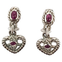 Judith Ripka Sterling Silver Red Stone 
CZ Heart Dangle Earrings #22579