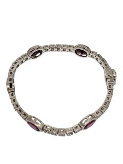 Judith Ripka Sterling Silver Red Stone CZ Link Bracelet #23395