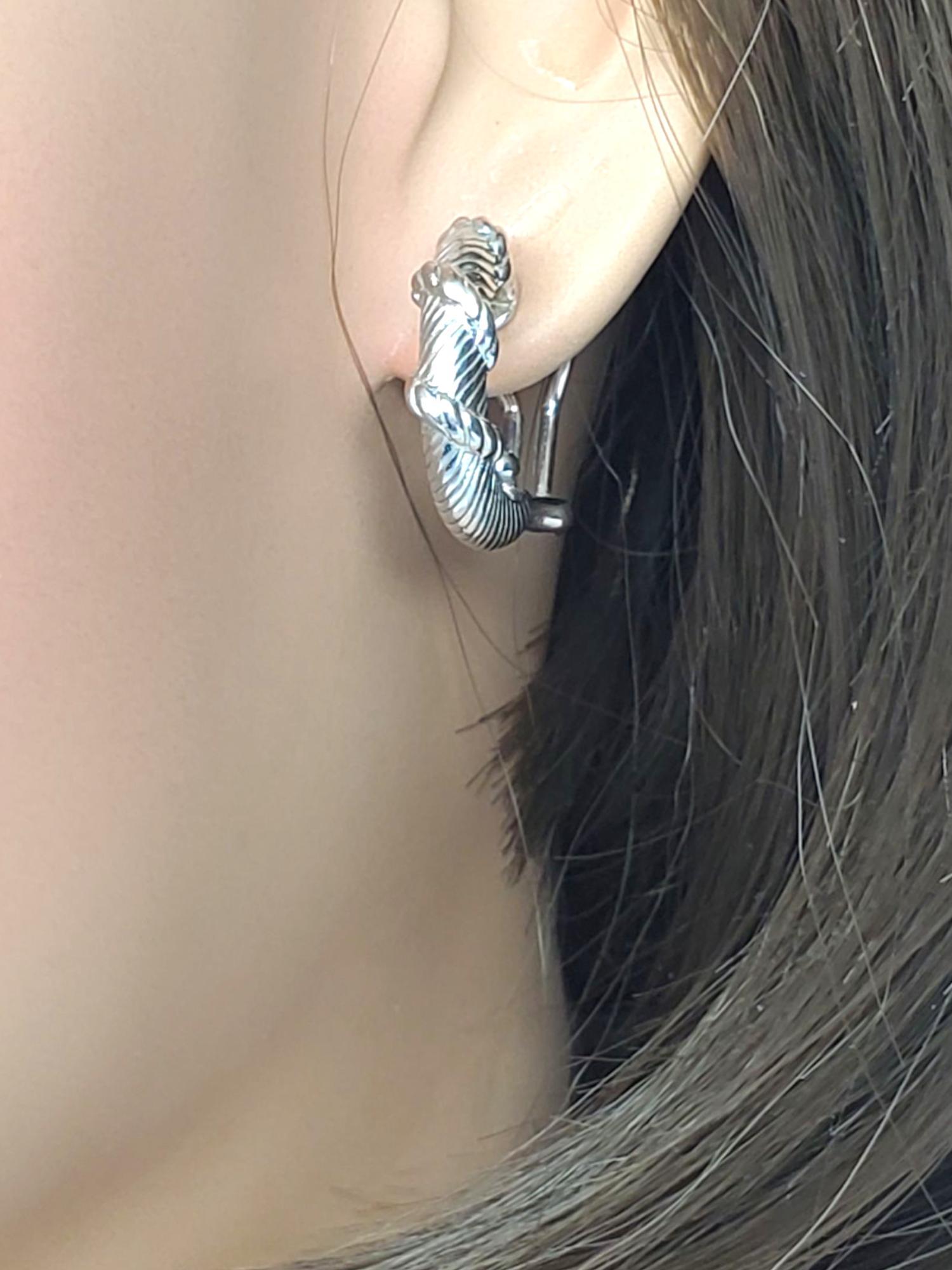 Judith Ripka Sterling Silver Ribbed Texture Hoop Earrings #20801 For Sale 5