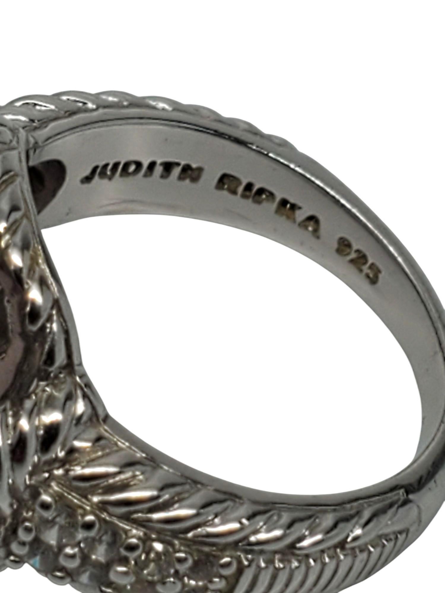 Judith Ripka Sterling Silver Rose Quartz and CZ Ring Size 7.25 #21096 In Good Condition In Washington Depot, CT
