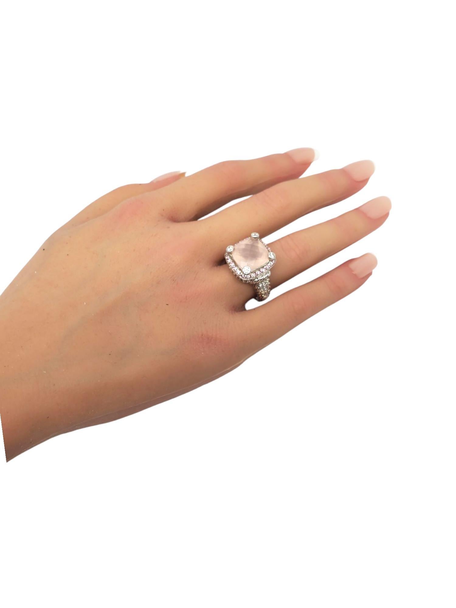Judith Ripka Sterling Silver Rose Quartz and CZ Ring Size 7.25 #21096 2