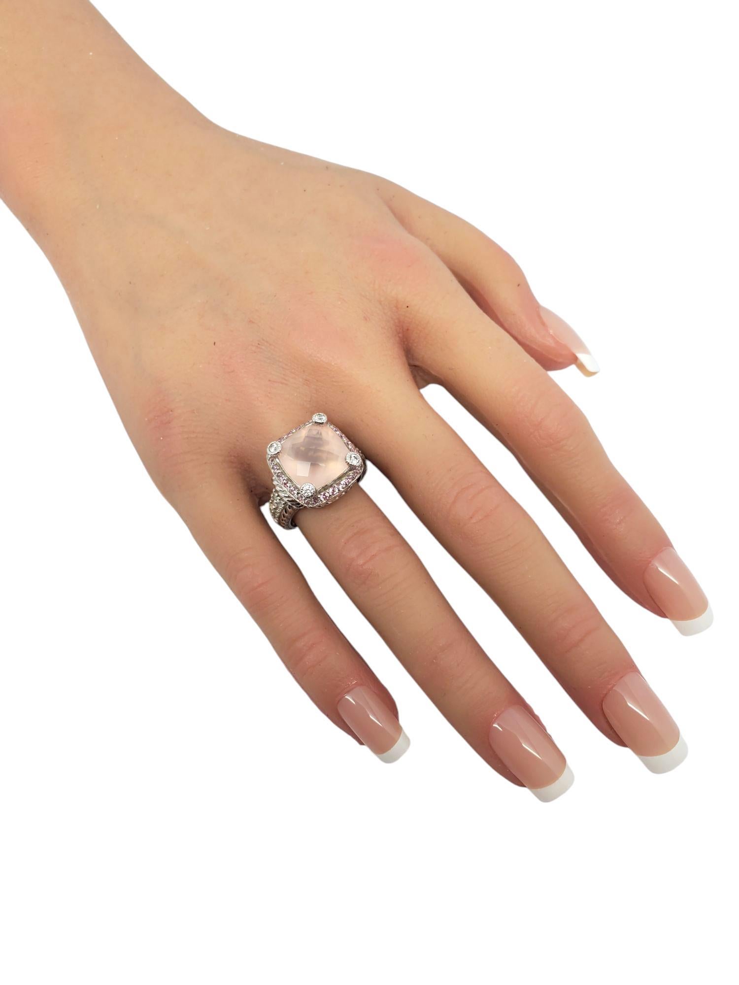 Judith Ripka Sterling Silver Rose Quartz and CZ Ring Size 7.25 #21096 3