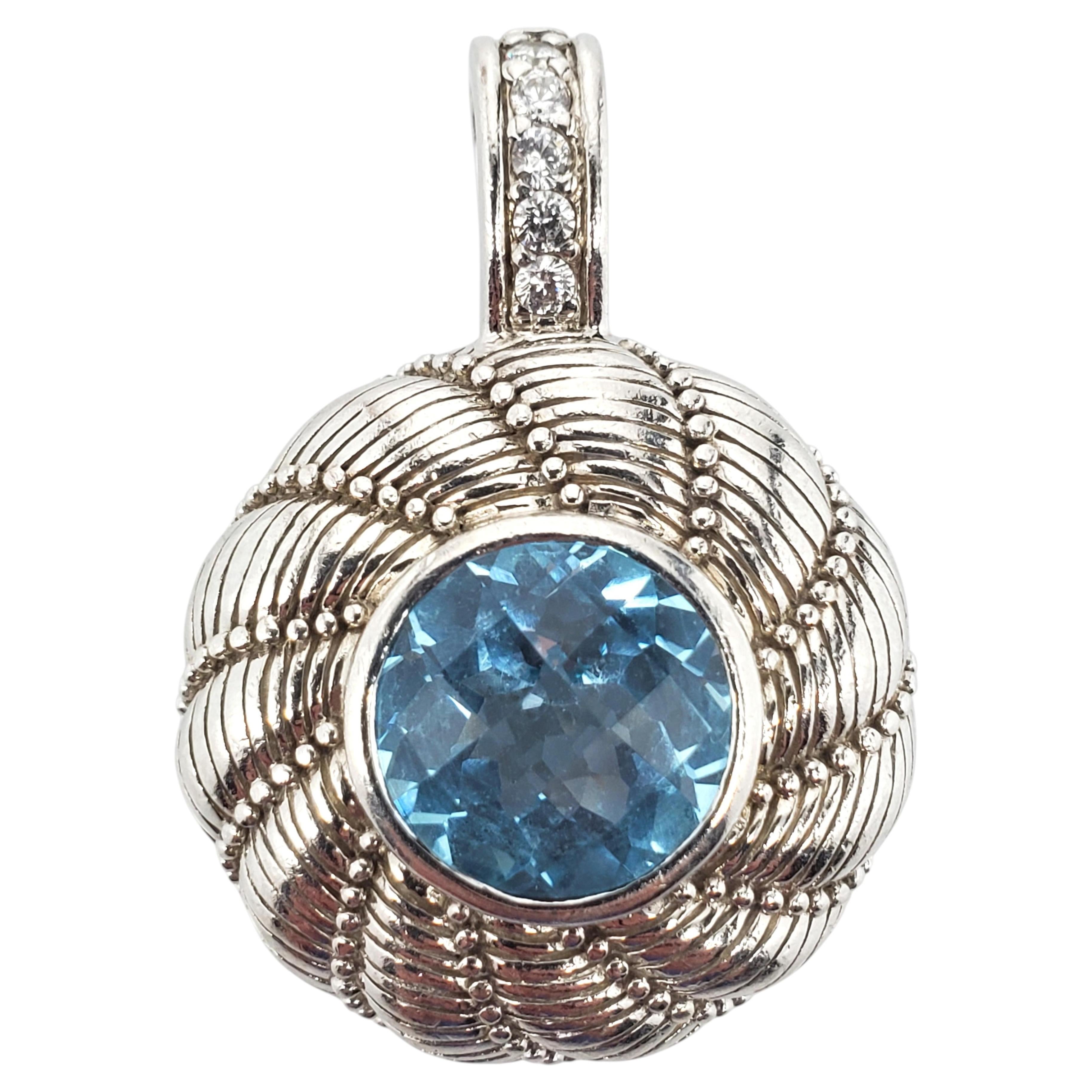 Judith Ripka Sterling Silver Round Blue Topaz Enhancer Pendant #23945 For Sale