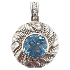 Judith Ripka Sterling Silver Round Blue Topaz Enhancer Pendant #23945