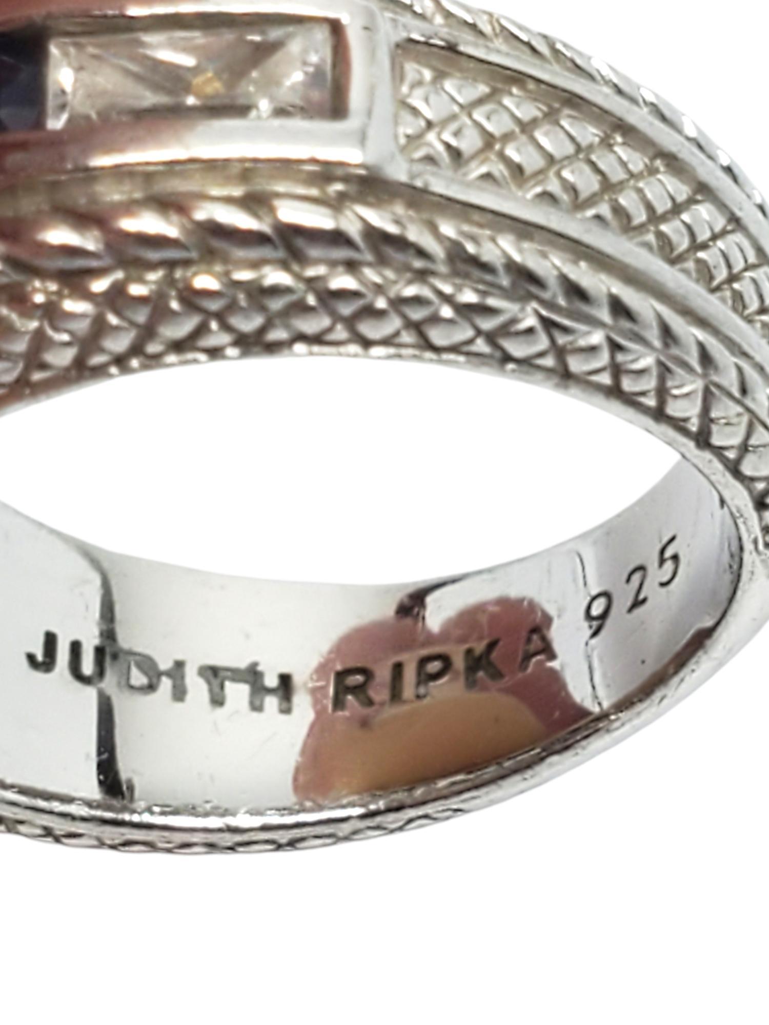 Donna Judith Ripka Anello a fascia in argento sterling con zaffiro e CZ misura 7,25 #18663 in vendita