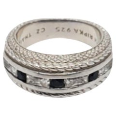 Judith Ripka Sterling Silver Sapphire & CZ Band Ring Size 7.25 #18663