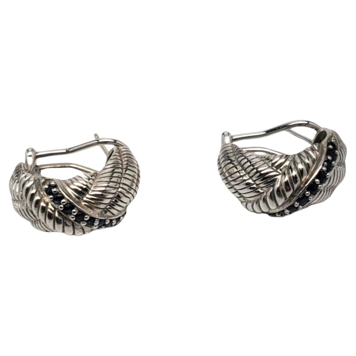 Judith Ripka Sterling Silver Sapphire Rope Earrings #18726