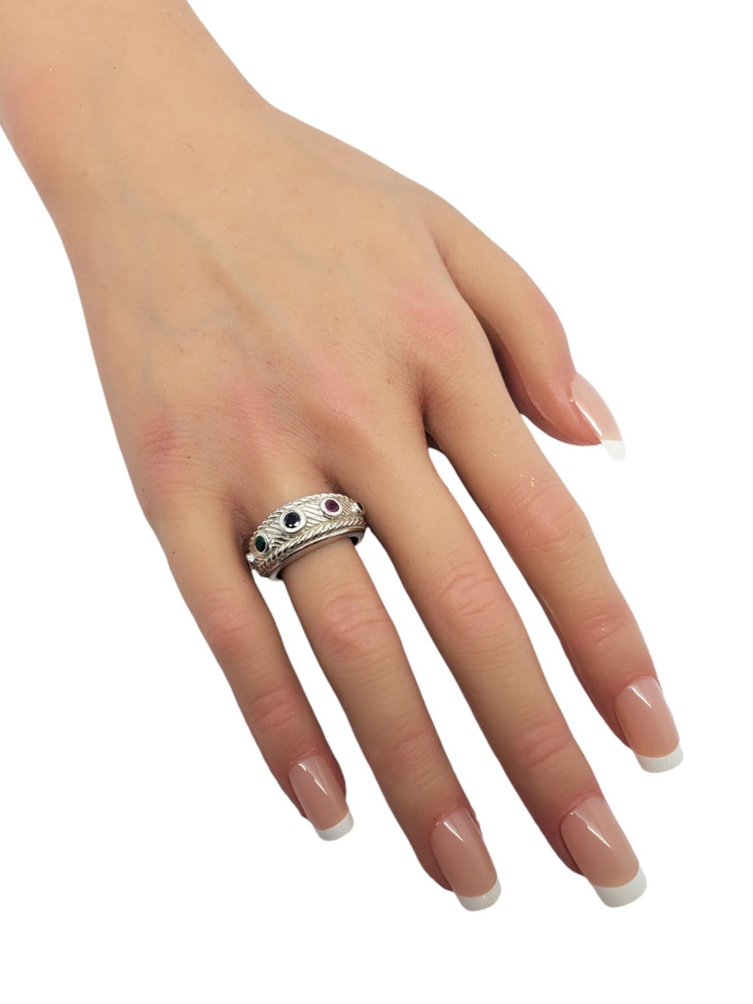 Judith Ripka Sterling Silver Sapphire Ruby & Emerald Ring Band Size 7 # 18689 3