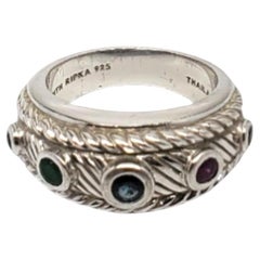 Judith Ripka Sterling Silver Sapphire Ruby & Emerald Ring Band Size 7 # 18689
