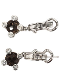 Judith Ripka Sterling Silver Smokey Quartz & CZ Dangle Earrings #22581