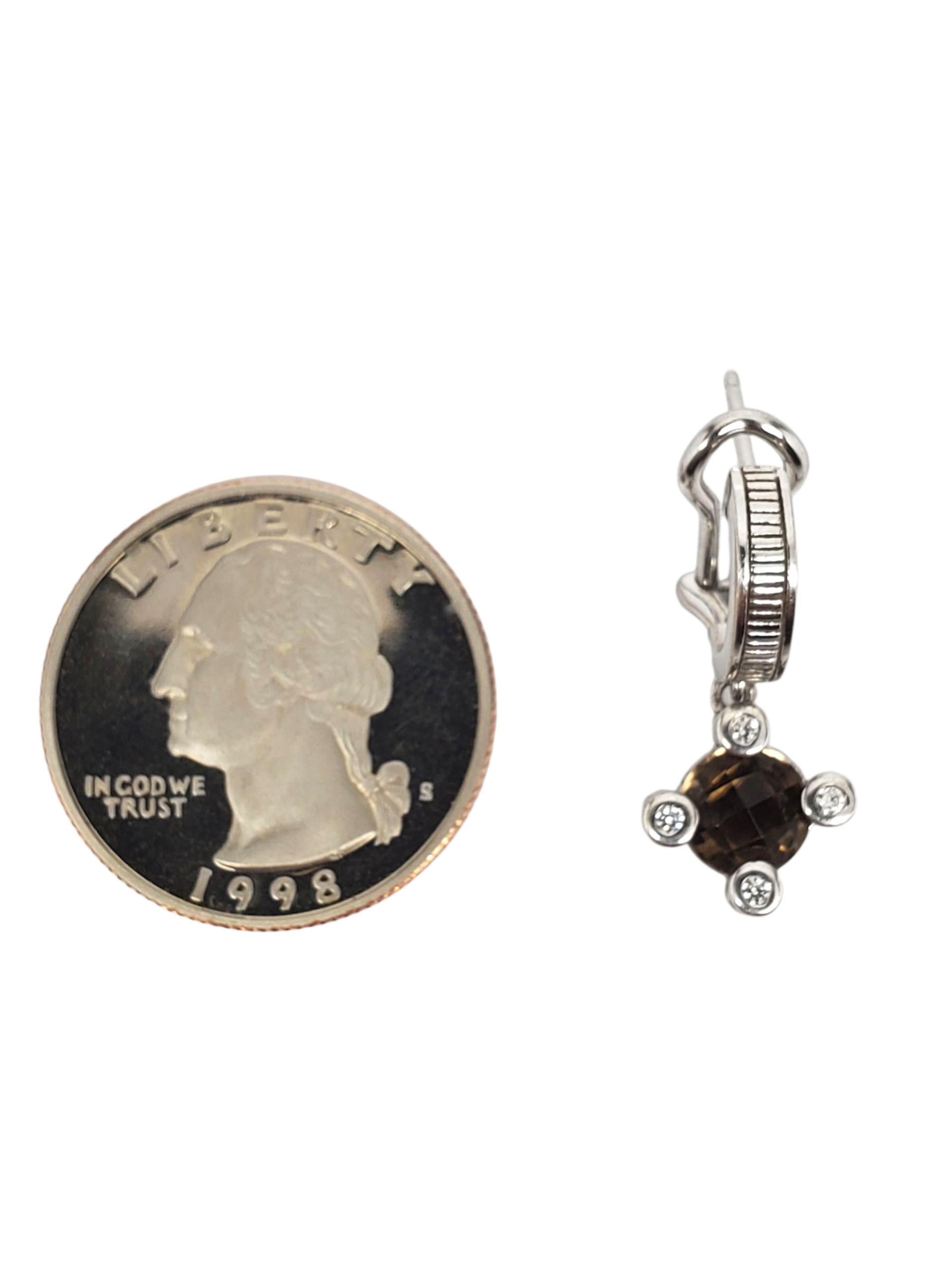 Judith Ripka Orecchini pendenti in argento con quarzo fumé e CZ #22581 In condizioni buone in vendita a Washington Depot, CT