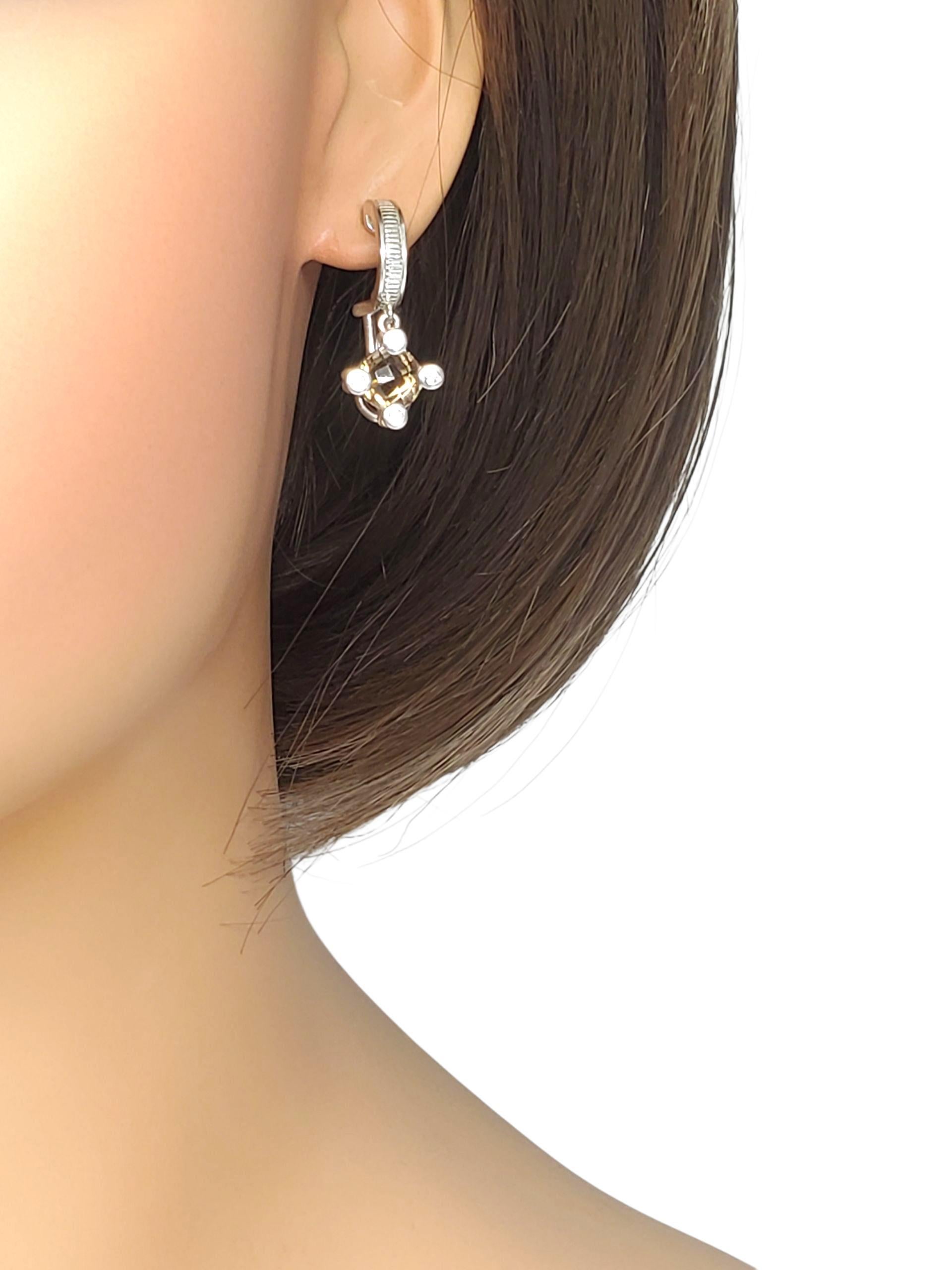 Judith Ripka Orecchini pendenti in argento con quarzo fumé e CZ #22581 in vendita 3