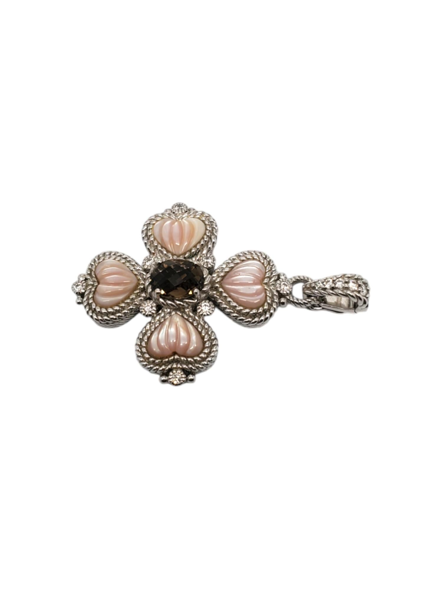 Judith Ripka Sterling Silver Smokey Quartz Mother Of Pearl & CZ Pendant # 18710 In Good Condition In Washington Depot, CT
