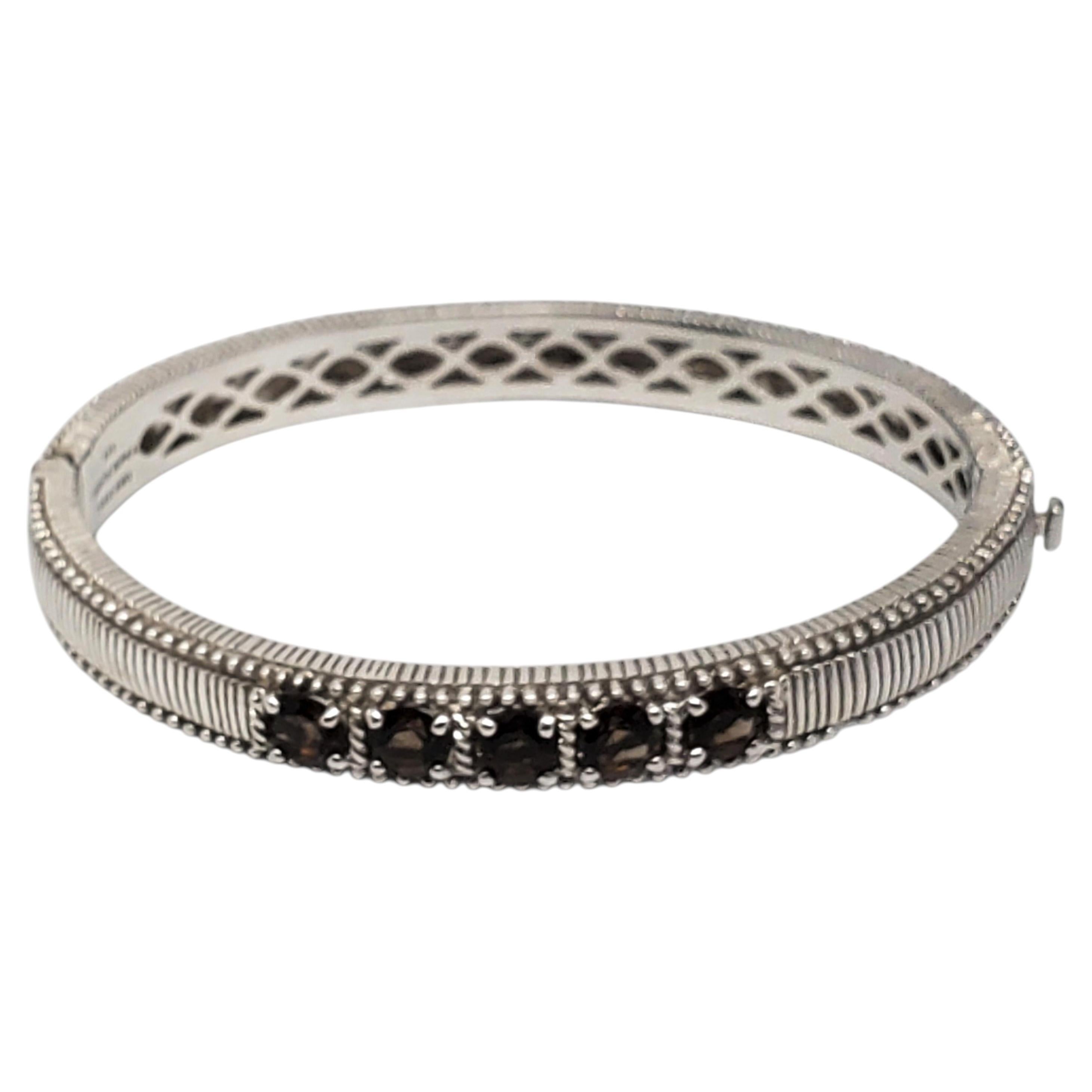 Judith Ripka Sterling Silver Smokey Topaz Bangle Bracelet #24105
