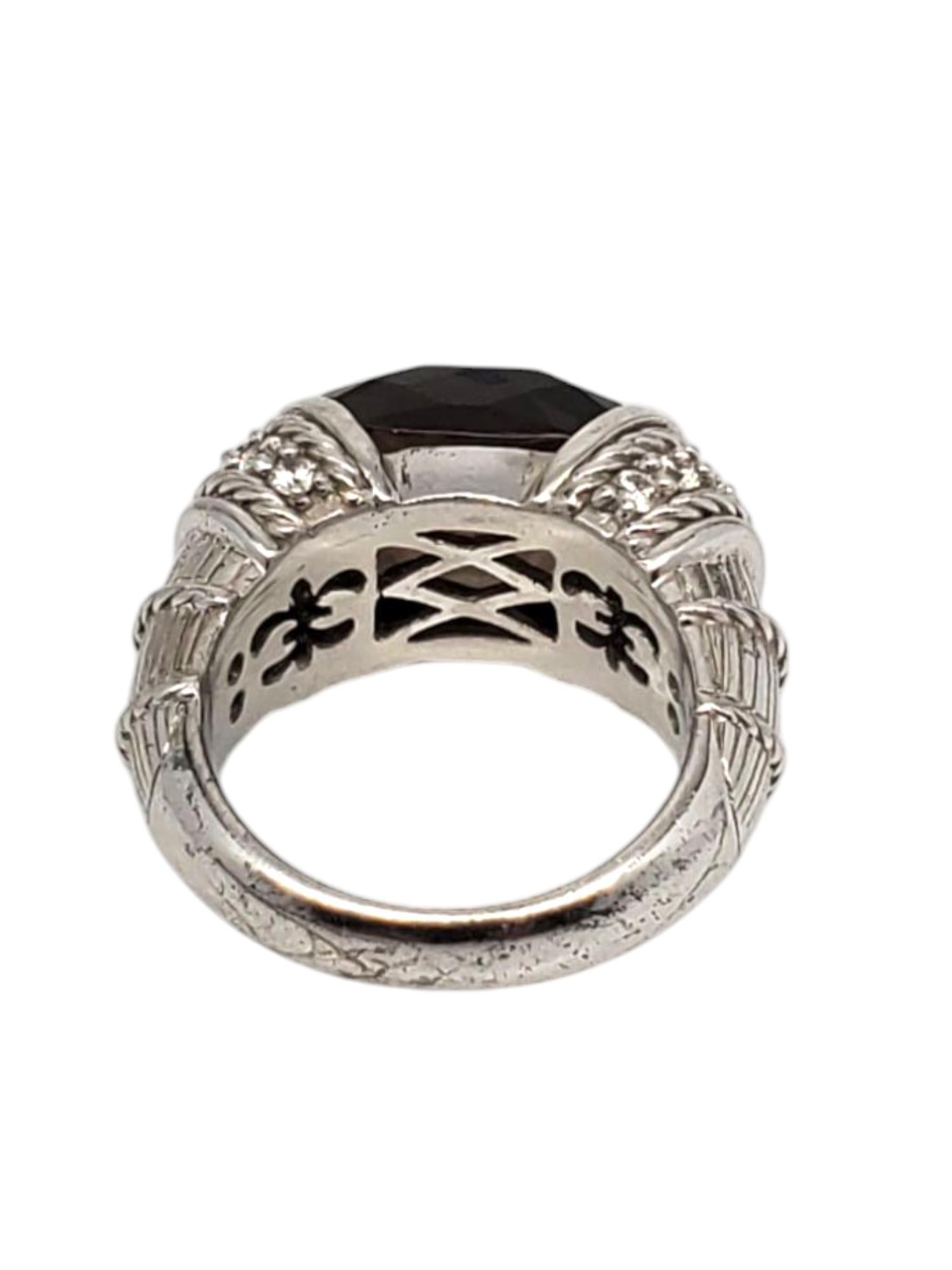 Round Cut Judith Ripka Sterling Silver Smokey Topaz & CZ Ring Size 7  #21031 For Sale