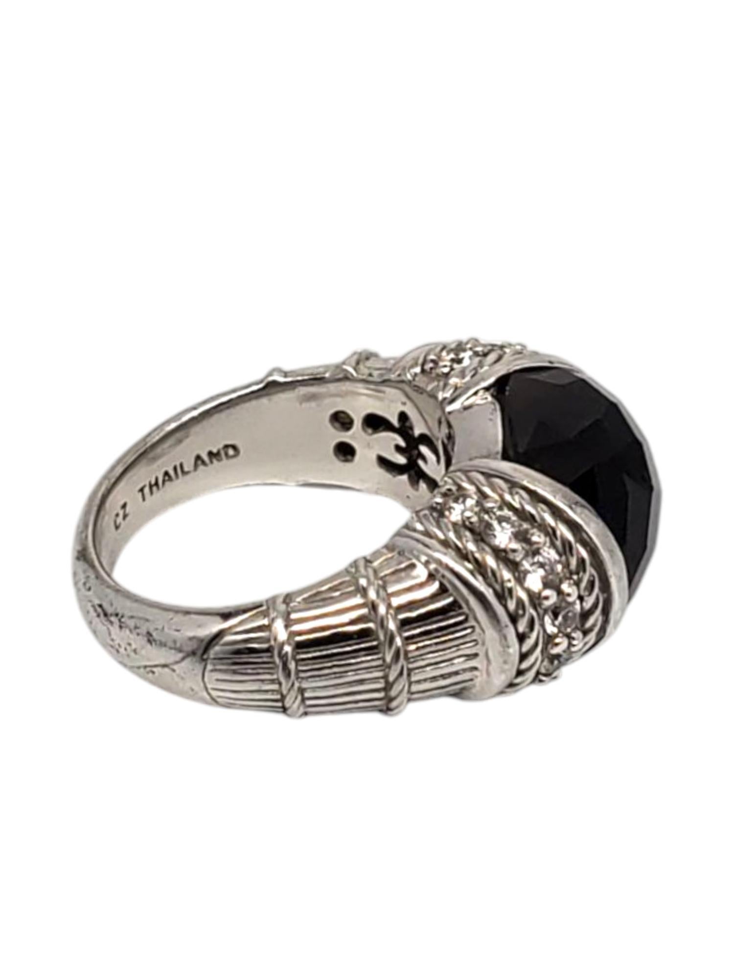 Judith Ripka Sterling Silver Smokey Topaz & CZ Ring Size 7  #21031 In Good Condition For Sale In Washington Depot, CT