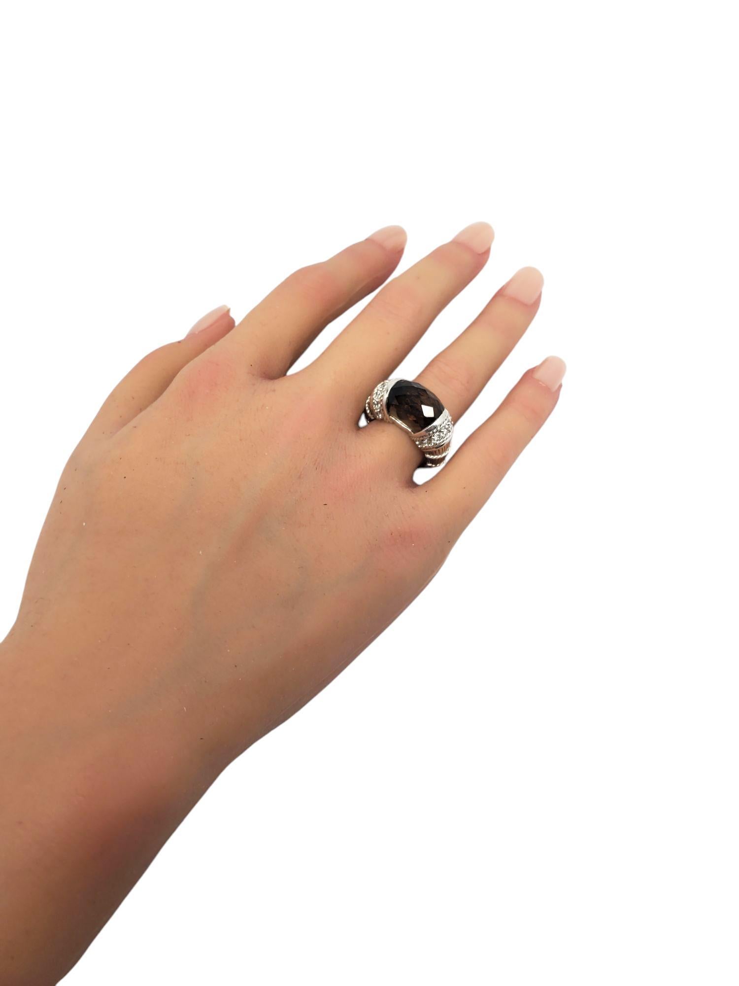 Judith Ripka Sterling Silver Smokey Topaz & CZ Ring Size 7  #21031 For Sale 4