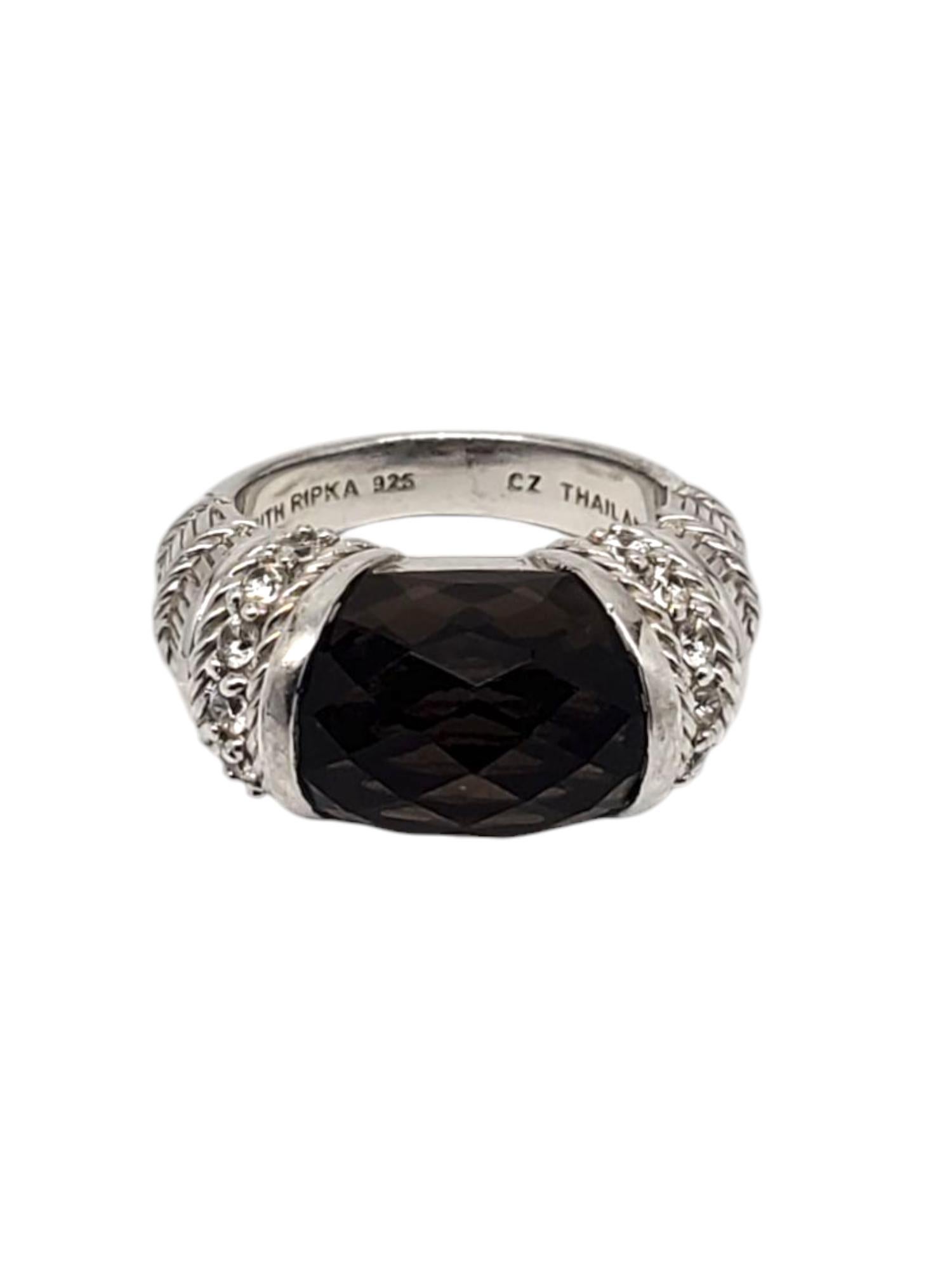 Anillo Judith Ripka de plata de ley con topacio ahumado y circonita talla 7  #21031