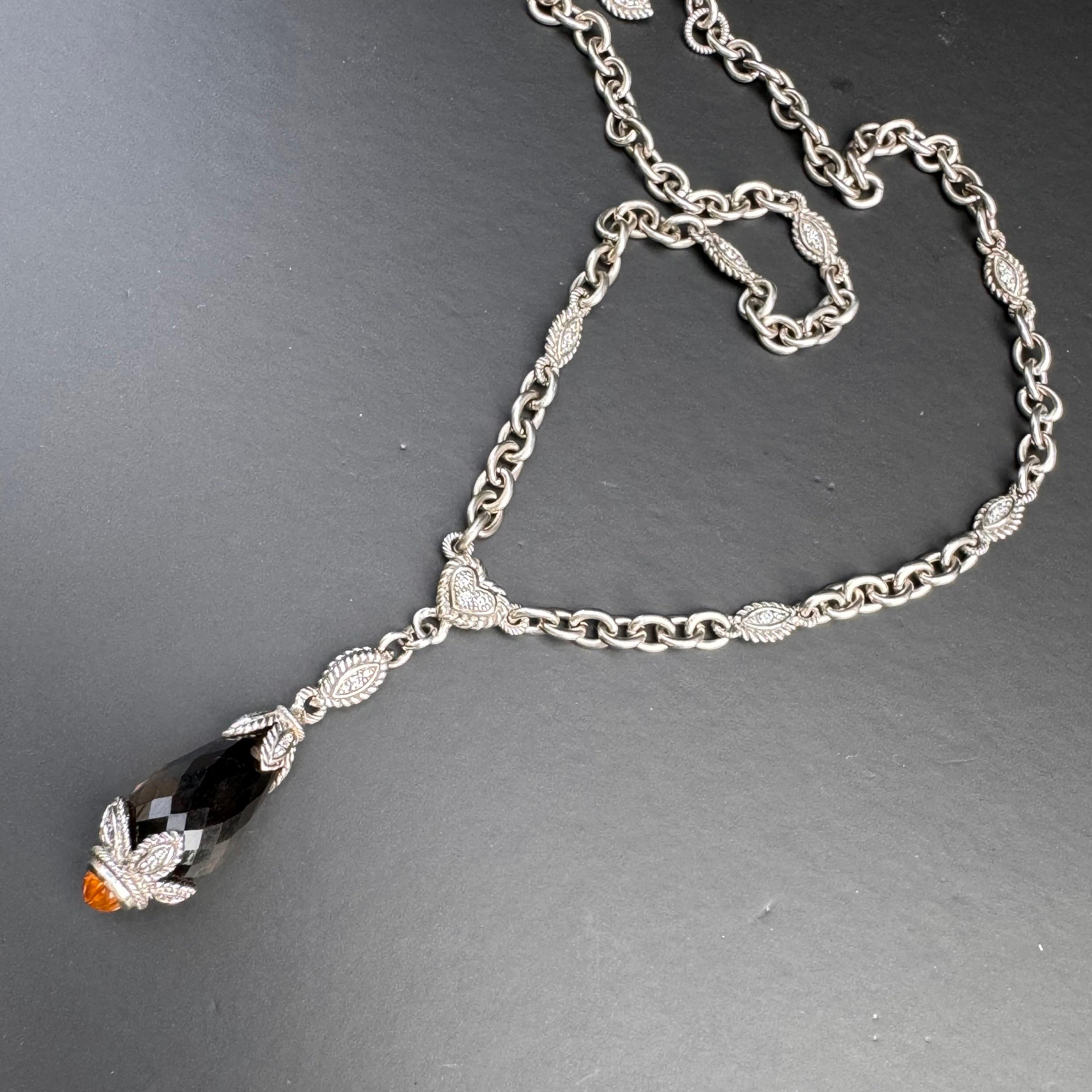 Briolette Cut Judith Ripka Sterling Silver Smoky Quartz Citrine CZ Necklace For Sale