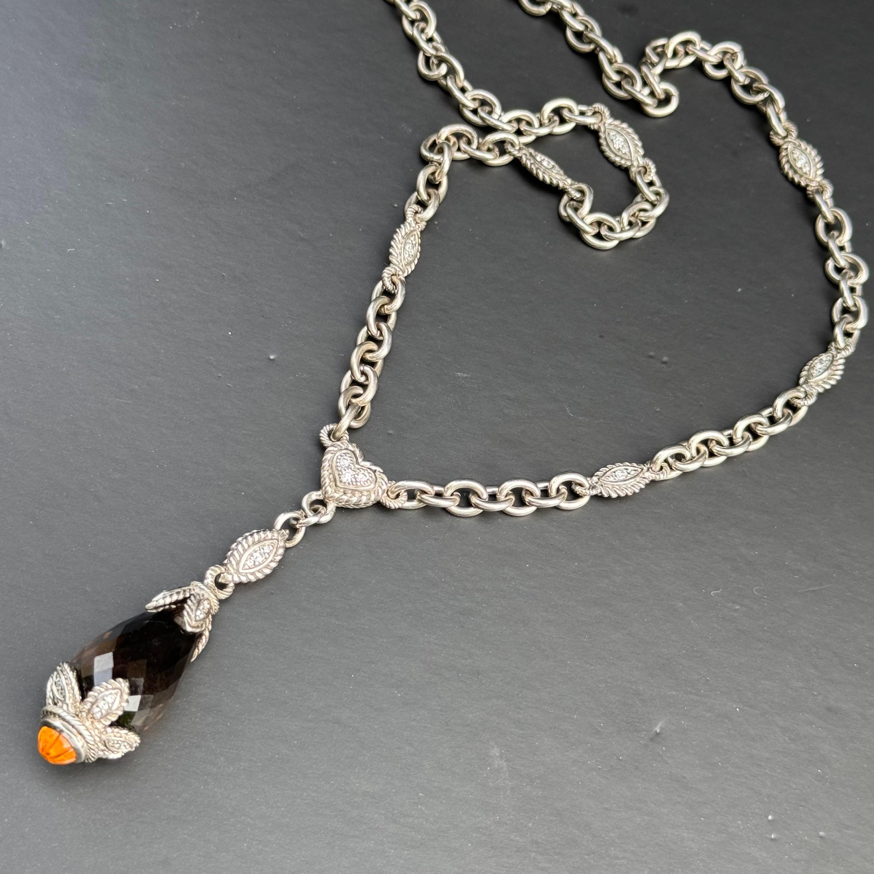 Judith Ripka Sterling Silver Smoky Quartz Citrine CZ Necklace In Good Condition For Sale In Monroe Township, NJ