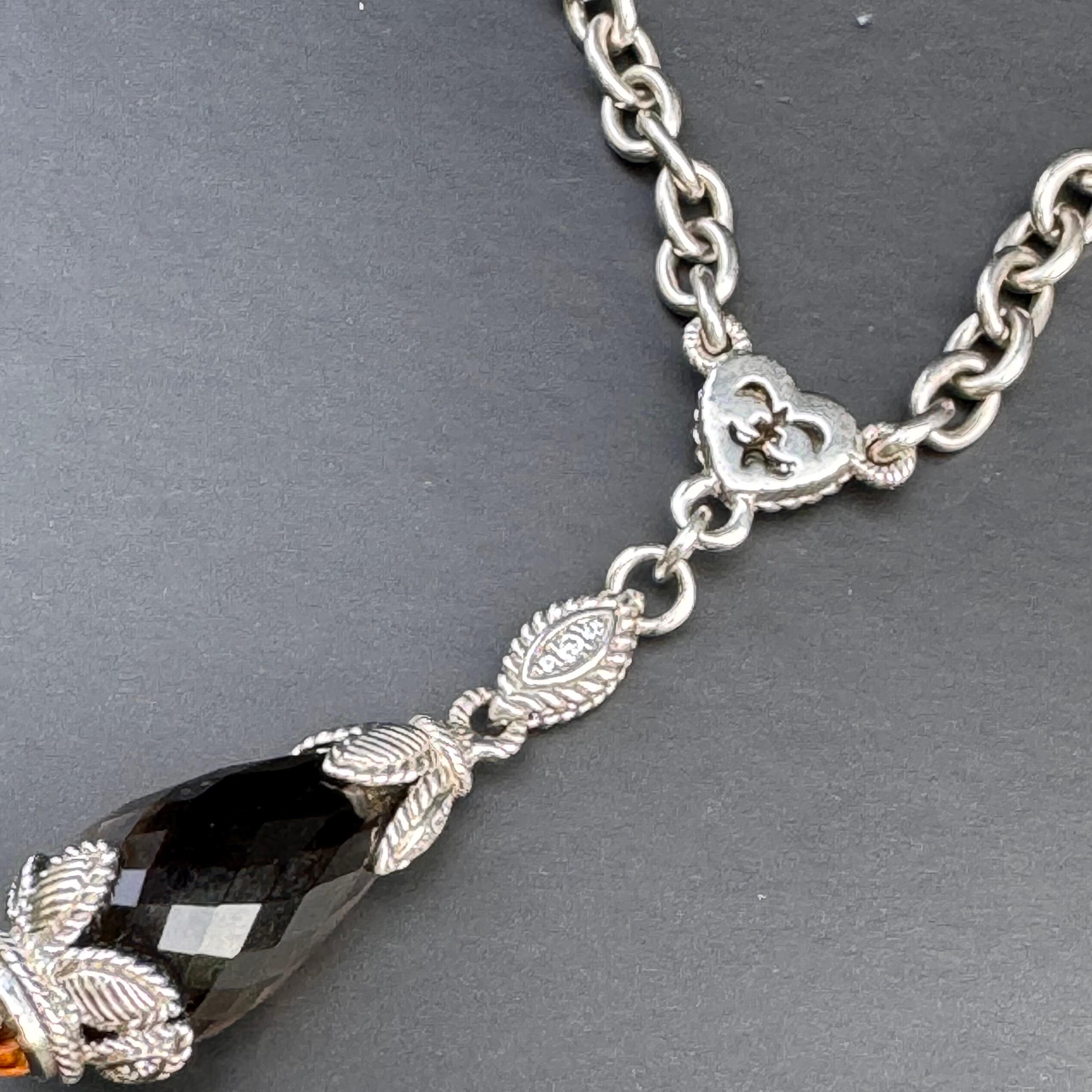 Judith Ripka Sterling Silver Smoky Quartz Citrine CZ Necklace For Sale 1