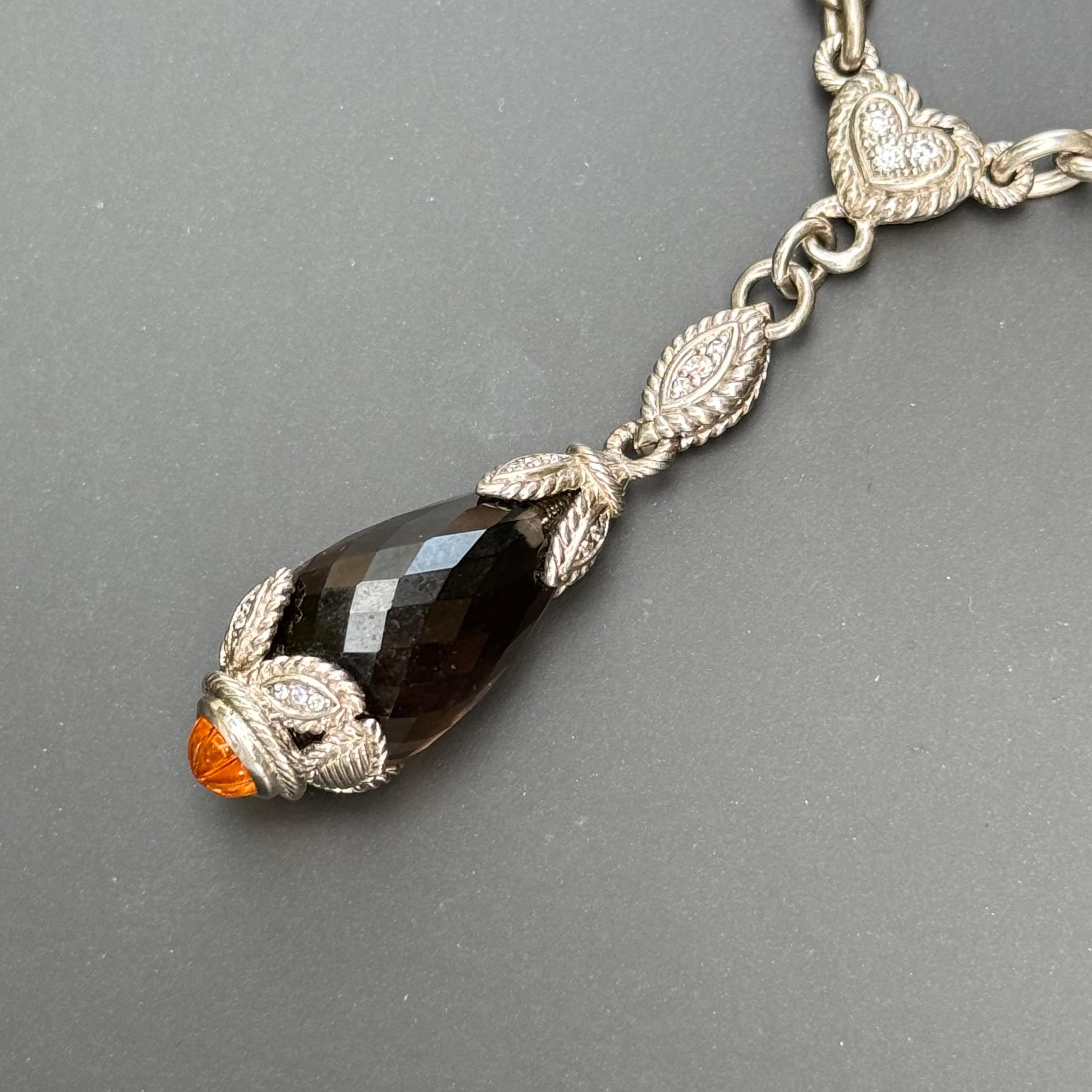 Judith Ripka Sterling Silver Smoky Quartz Citrine CZ Necklace For Sale 2