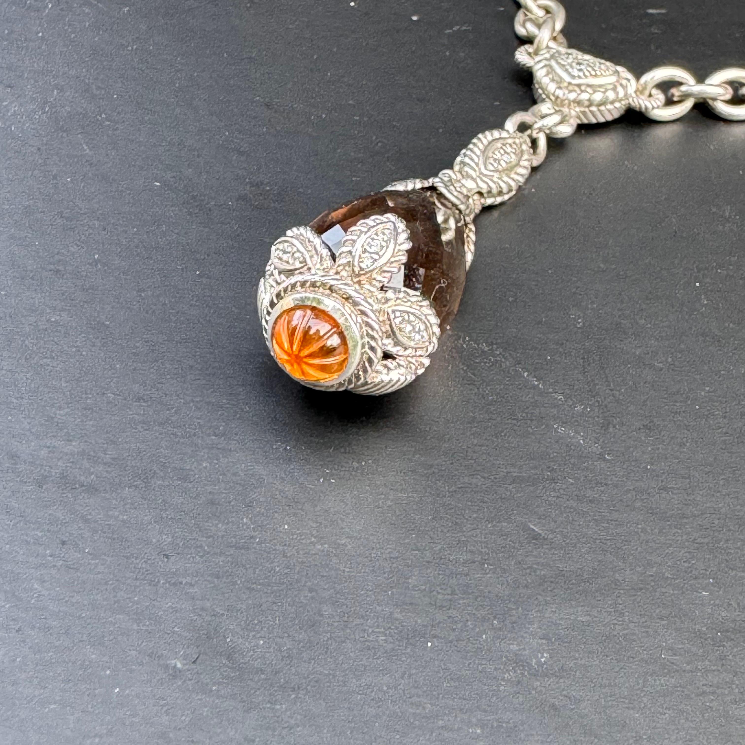 Judith Ripka Sterling Silver Smoky Quartz Citrine CZ Necklace For Sale 3