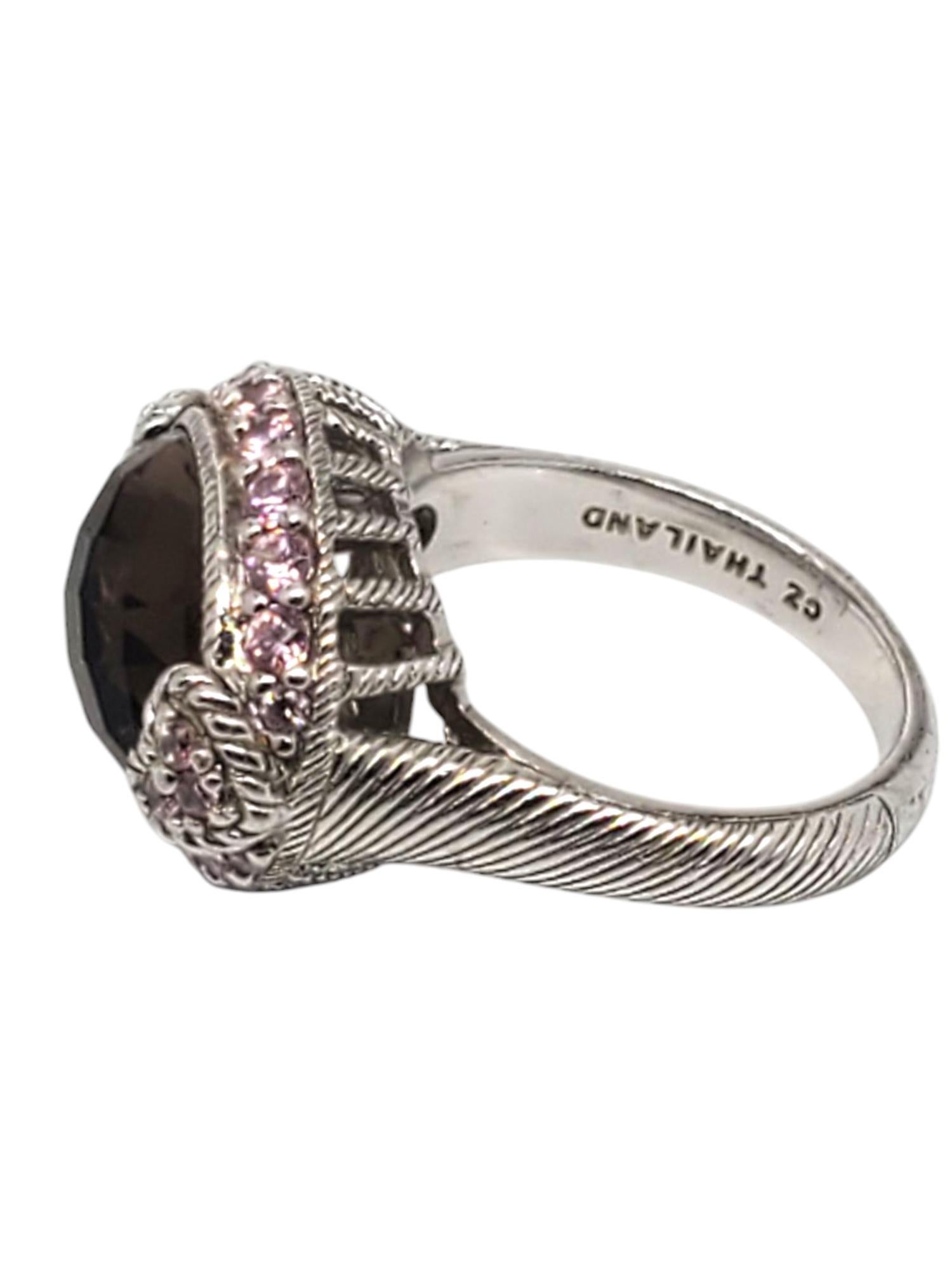 Judith Ripka Sterling Silver Smoky Quartz Pink CZ Ring Size 7 #21077 In Good Condition For Sale In Washington Depot, CT