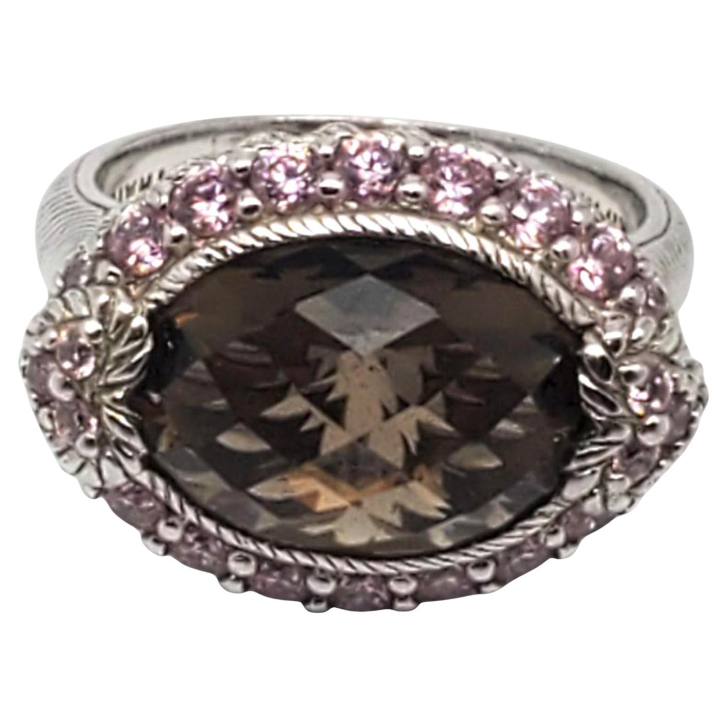 Judith Ripka Anillo CZ Rosa Cuarzo Ahumado de Plata de Ley Talla 7 #21077