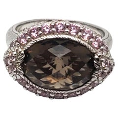 Judith Ripka Sterling Silver Smoky Quartz Pink CZ Ring Size 7 #21077