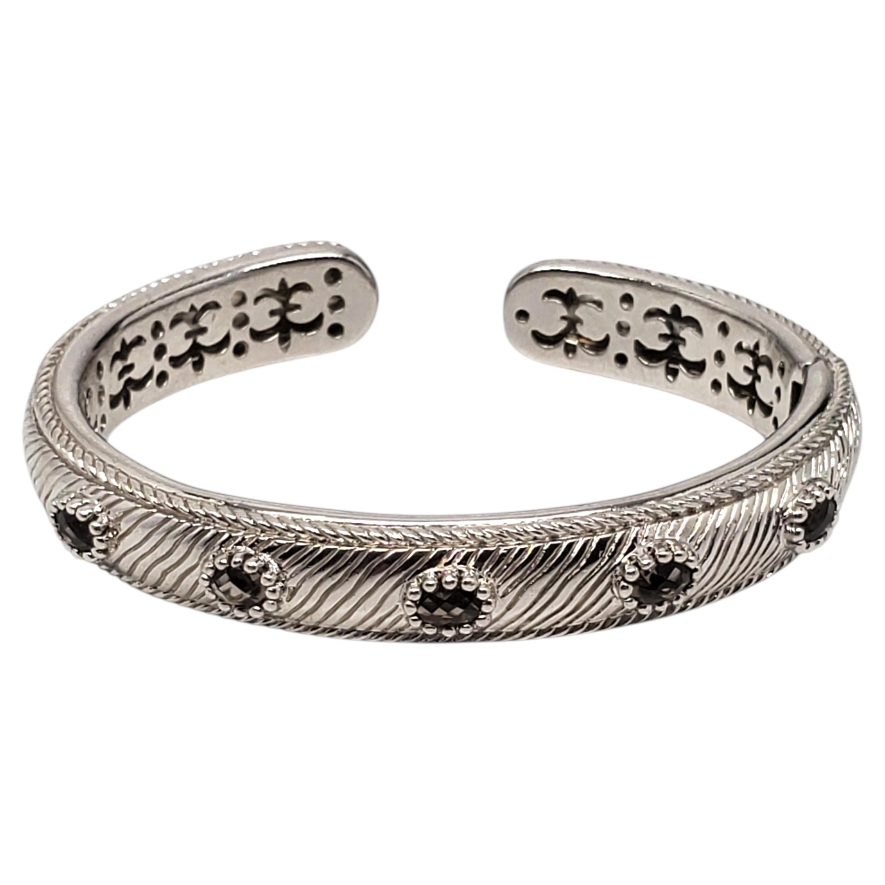 Judith Ripka Sterling Silver Smoky Stone Rope Hinged Bracelet #24100 For Sale