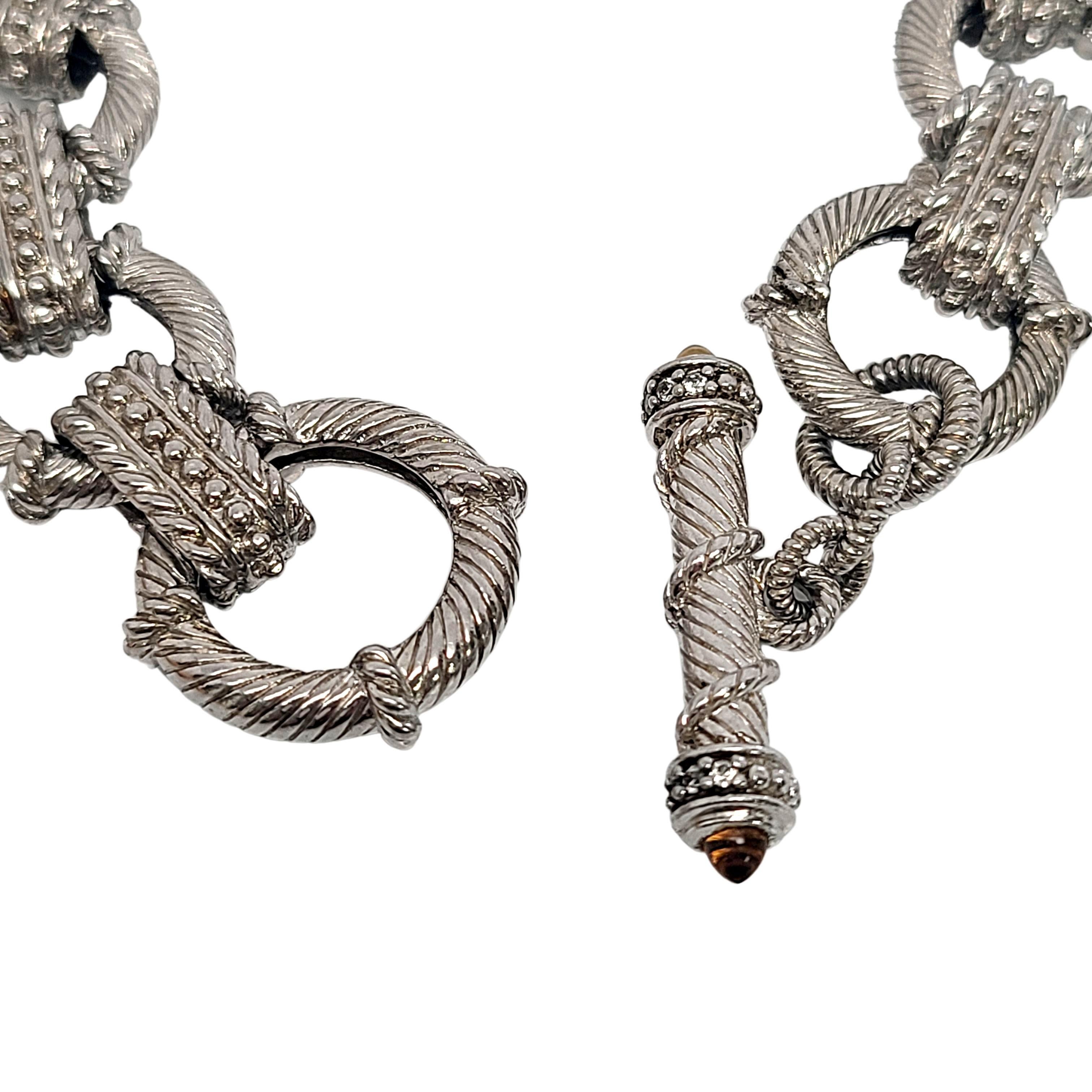Round Cut Judith Ripka Sterling Silver Textured Link Citrine Toggle Bracelet For Sale