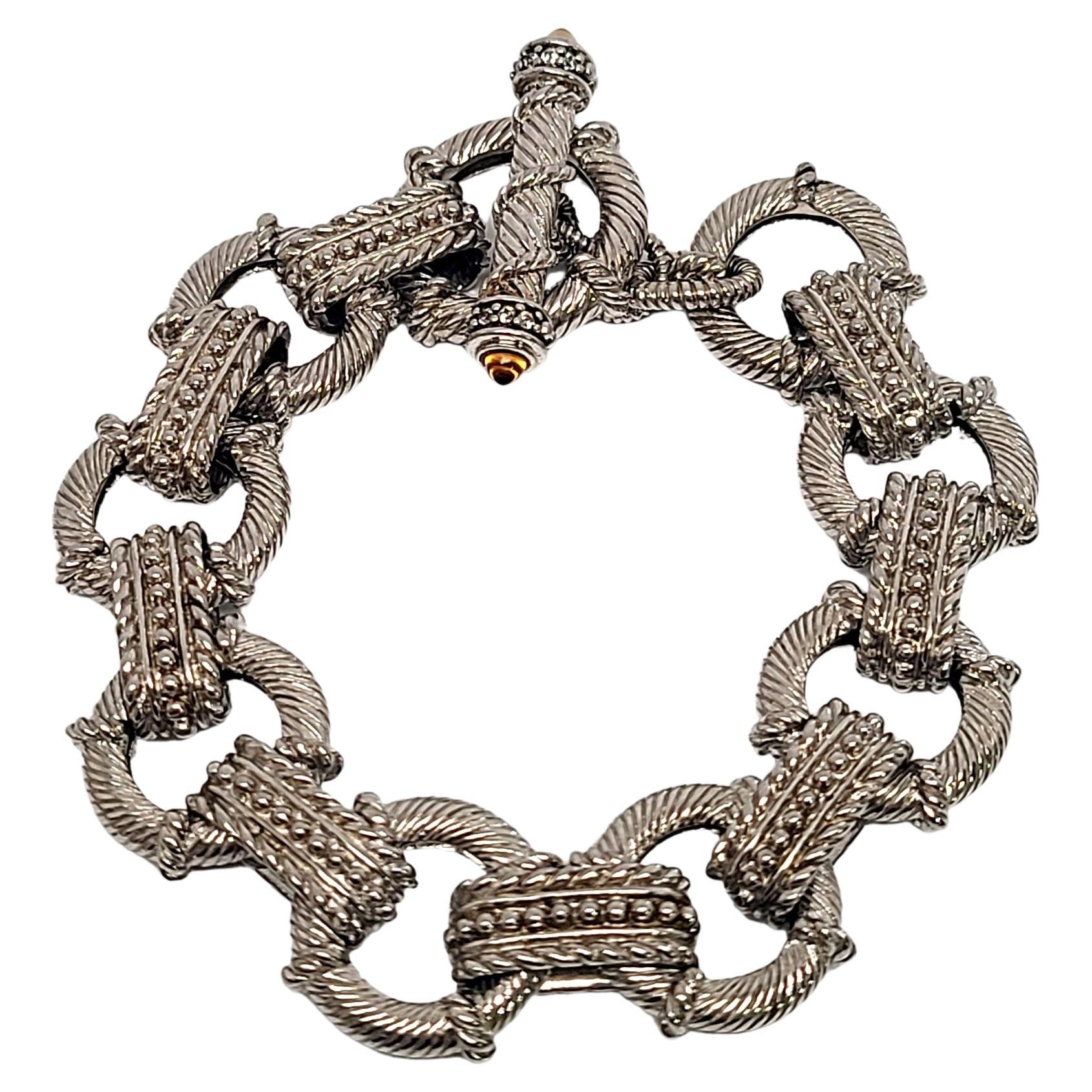 Judith Ripka Sterling Silver Textured Link Citrine Toggle Bracelet For Sale