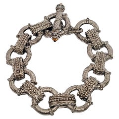 Used Judith Ripka Sterling Silver Textured Link Citrine Toggle Bracelet