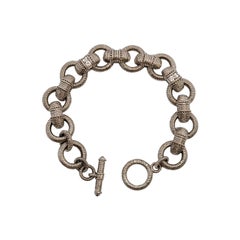Judith Ripka Sterling Silver Textured Link CZ Diamonique Toggle Bracelet