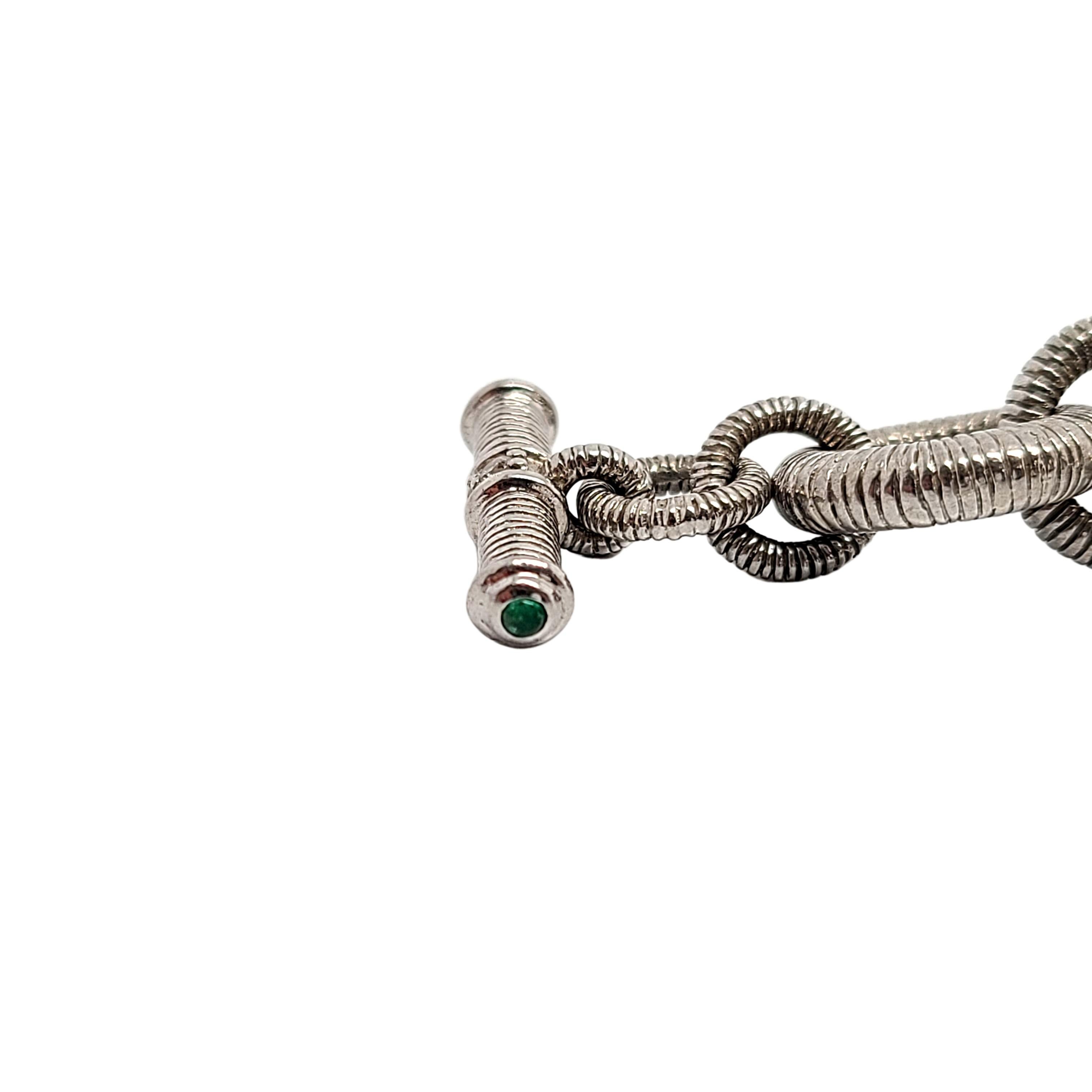 Judith Ripka Sterling Silver Textured Link CZ Diamonique Toggle Bracelet In Good Condition In Washington Depot, CT