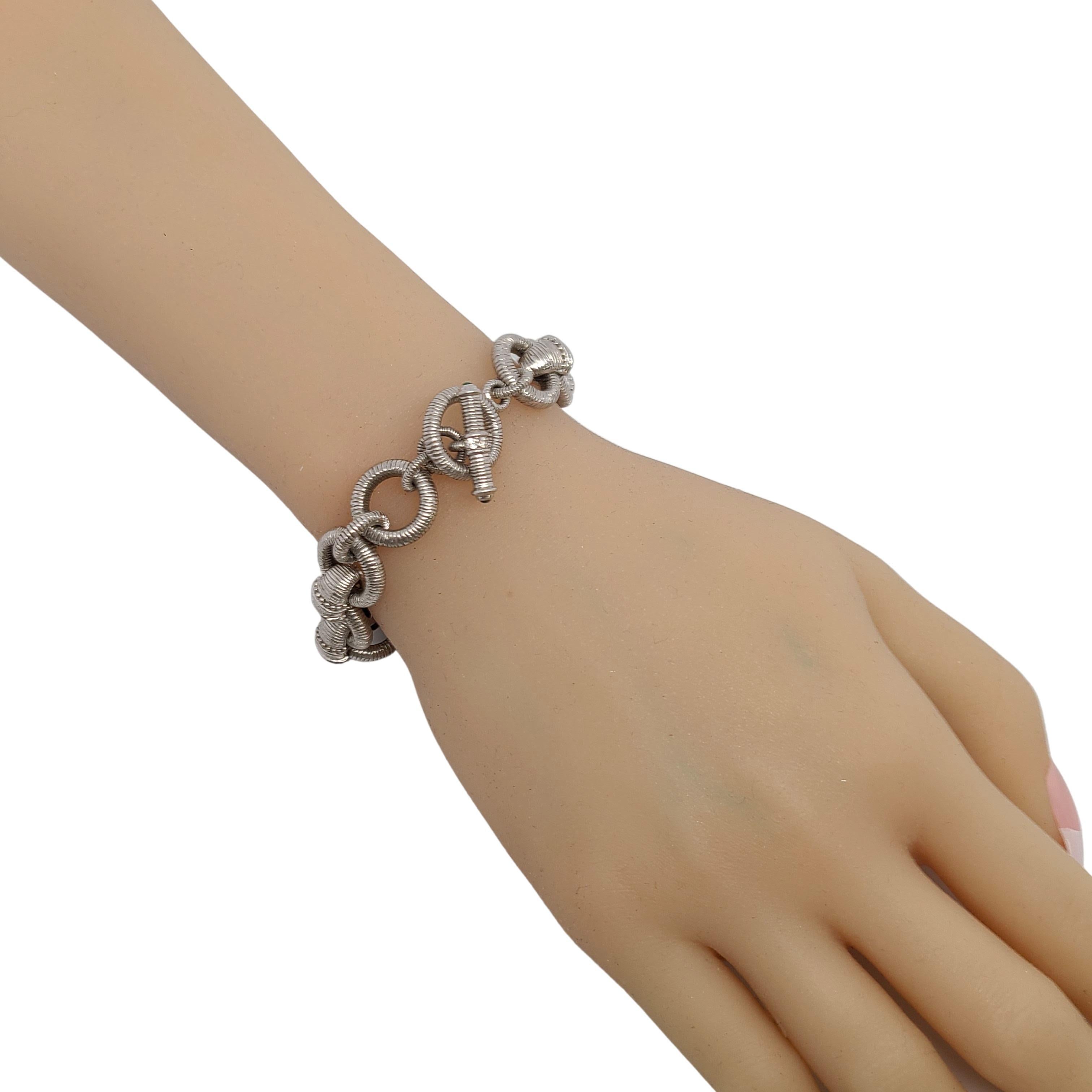 Judith Ripka Sterling Silver Textured Link CZ Diamonique Toggle Bracelet 1