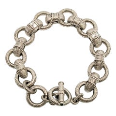 Judith Ripka Sterling Silver Textured Link CZ Diamonique Toggle Bracelet